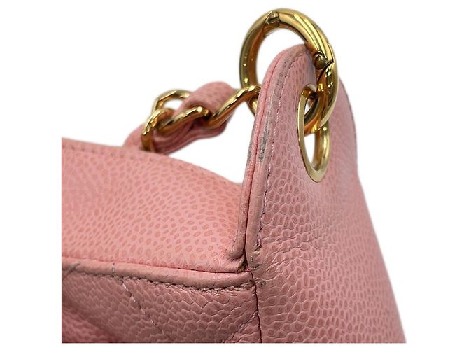 Borsa a tracolla con catena in pelle di vitello martellata rosa Chanel - vista 10