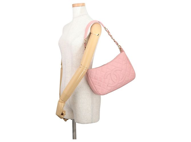Borsa a tracolla con catena in pelle di vitello martellata rosa Chanel - vista 4