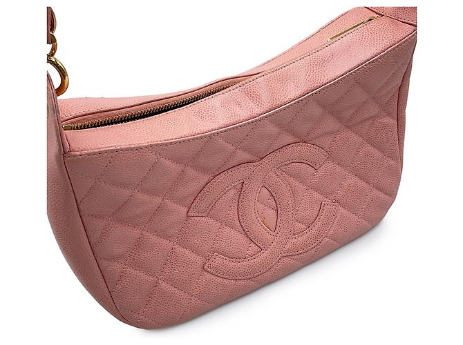 Borsa a tracolla con catena in pelle di vitello martellata rosa Chanel - vista 6