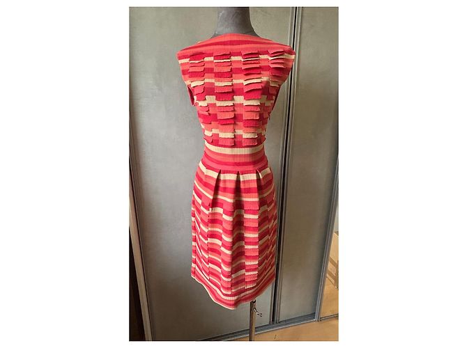 Christian Dior Gestreiftes Sommerkleid - Runway 2012 Pink Rot Beige - Ansicht 2