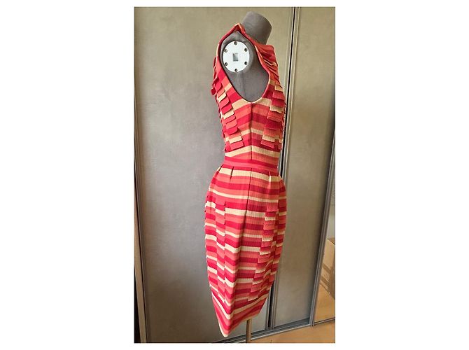 Christian Dior Gestreiftes Sommerkleid - Runway 2012 Pink Rot Beige - Ansicht 3