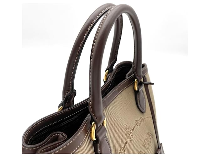 Bolso de hombro de jacquard con logotipo Prada Castaño - vista 6