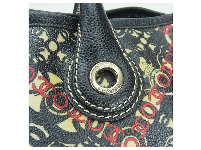 Borsa Tote Chanel Coco Travel Nero Bianco Rosso - vista 8