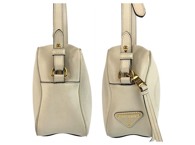 Borsa a tracolla in pelle con logo in rilievo Prada Bianco - vista 8