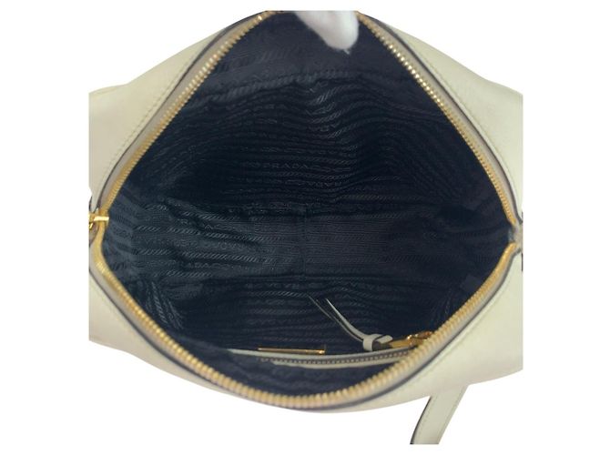 Borsa a tracolla in pelle con logo in rilievo Prada Bianco - vista 9