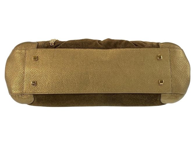 Borsa a tracolla Cartier La Dona in scamosciato marrone e pelle dorata D'oro Metallico - vista 10