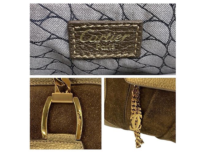 Borsa a tracolla Cartier La Dona in scamosciato marrone e pelle dorata D'oro Metallico - vista 3