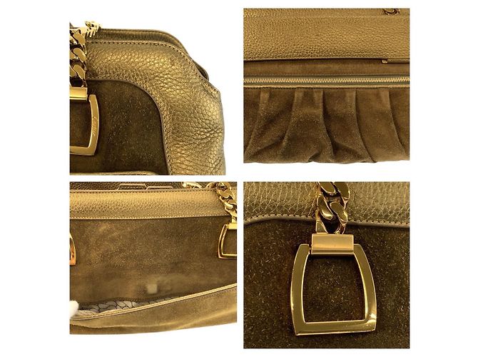 Borsa a tracolla Cartier La Dona in scamosciato marrone e pelle dorata D'oro Metallico - vista 5