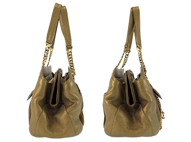 Borsa a tracolla Cartier La Dona in scamosciato marrone e pelle dorata D'oro Metallico - vista 7