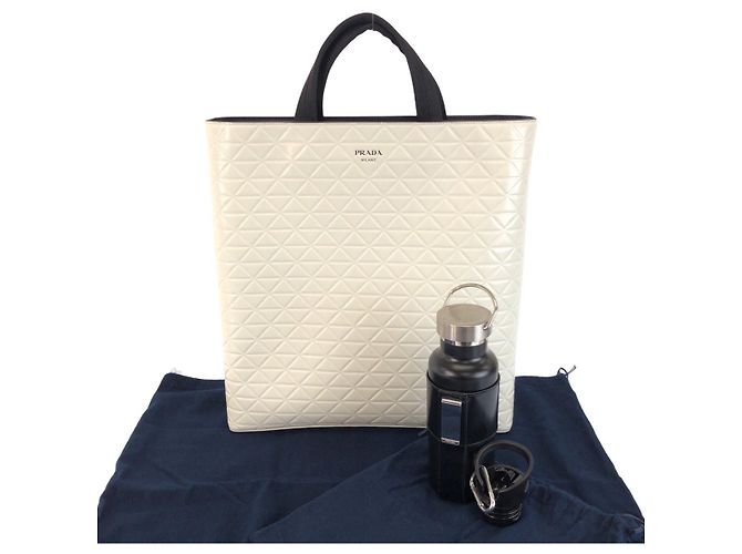 Borsa Tote in pelle Prada Bianco - vista 8