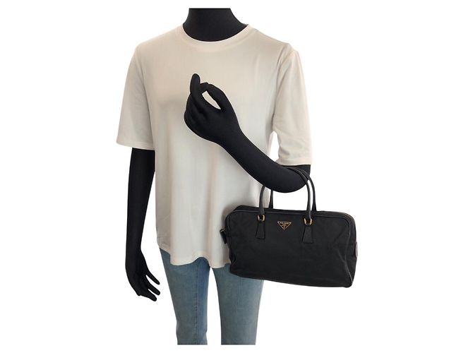 Tote in Nylon Tessuto Saffiano e Pelle Prada Nero - vista 7