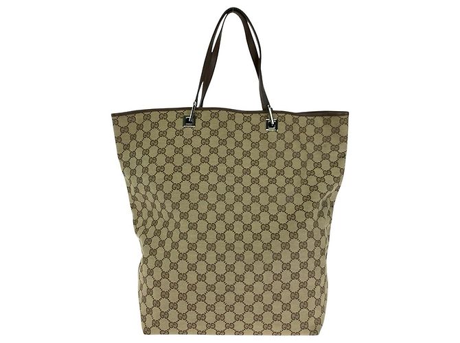 Sacola Tote de Lona GG e Couro Gucci Marrom - vista 2