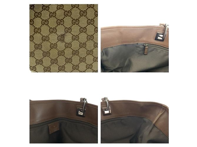 Sacola Tote de Lona GG e Couro Gucci Marrom - vista 5
