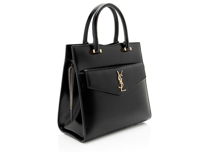 Piccola borsa satchel Uptown in pelle di vitello liscia con monogramma Saint Laurent Nero - vista 2