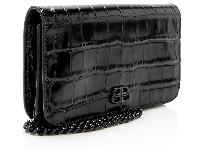 Portacellulare Balenciaga BB con stampa coccodrillo e catena Schwarz - Ansicht 2