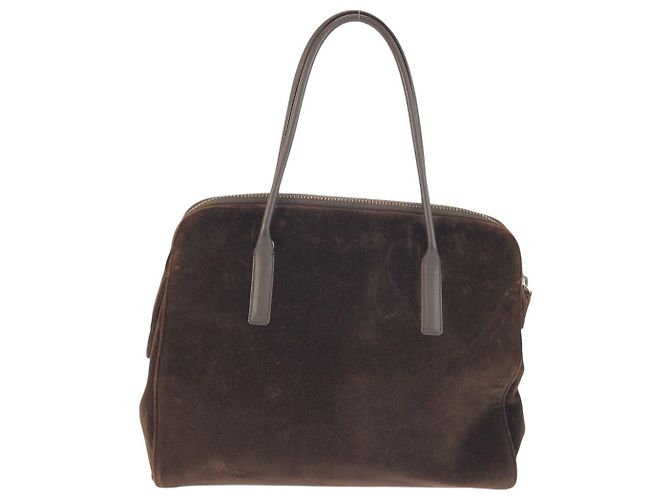 Borsa Tote in pelle velluto marrone Prada - vista 2