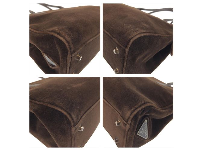 Borsa Tote in pelle velluto marrone Prada - vista 3