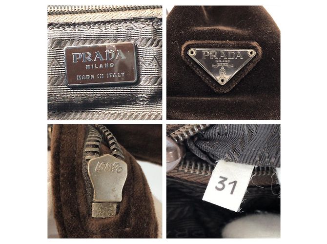 Borsa Tote in pelle velluto marrone Prada - vista 4