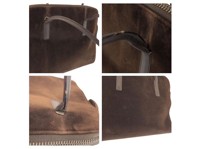 Borsa Tote in pelle velluto marrone Prada - vista 5