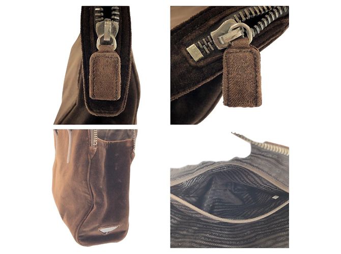 Borsa Tote in pelle velluto marrone Prada - vista 6