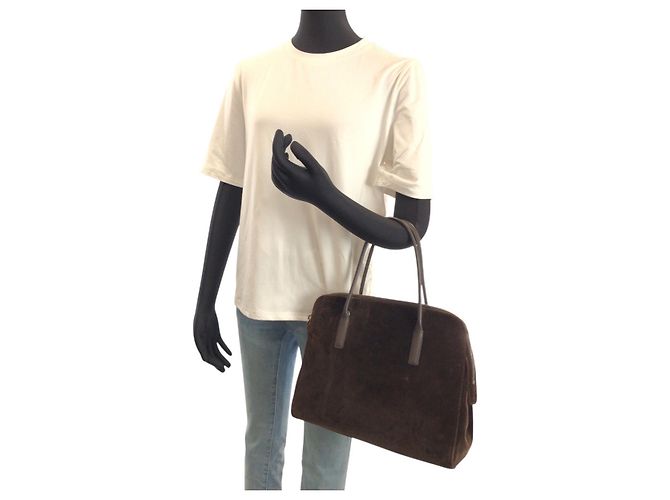 Borsa Tote in pelle velluto marrone Prada - vista 7