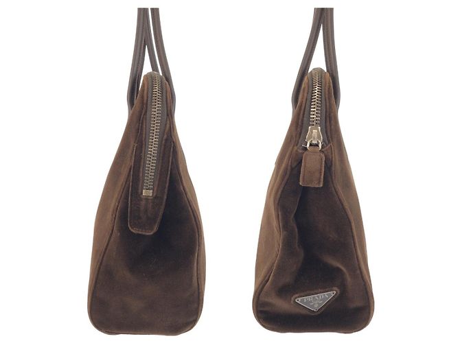 Borsa Tote in pelle velluto marrone Prada - vista 8