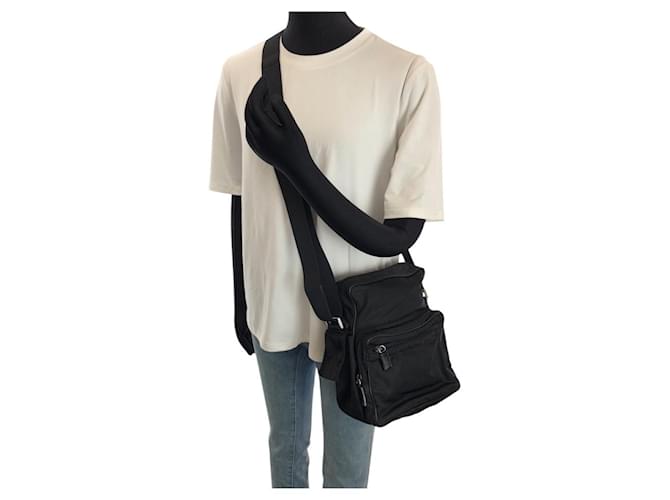 Borsa a Spalla Prada Nylon Tessuto Triangle Logo Nero - vista 7