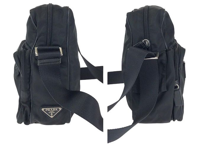 Borsa a Spalla Prada Nylon Tessuto Triangle Logo Nero - vista 8