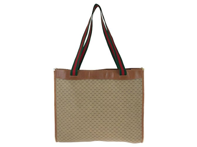 Gucci Vintage GG Supreme Canvas Leather Tote Bag Brown - view 2
