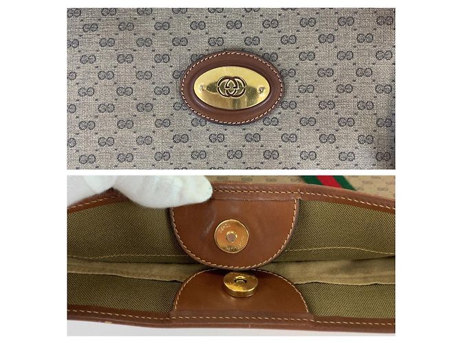 Gucci Vintage GG Supreme Canvas Leather Tote Bag Brown - view 5
