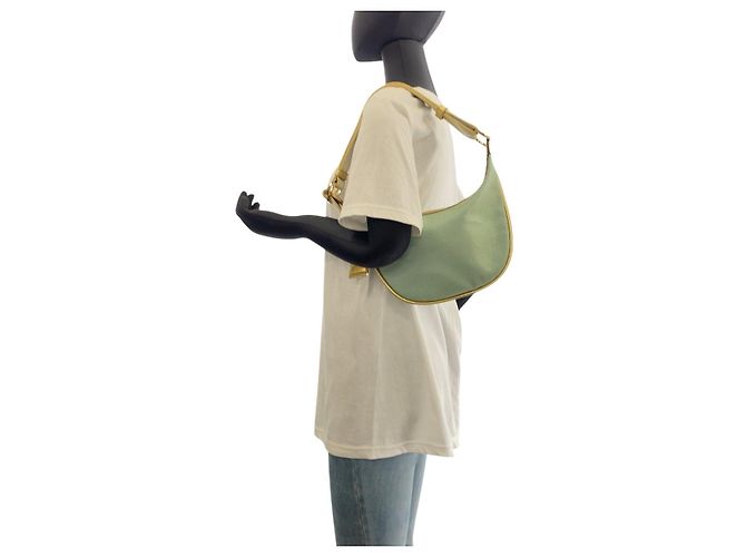 Bolsa de ombro hobo em canvas Gucci com detalhe Sherry Line Verde - vista 6