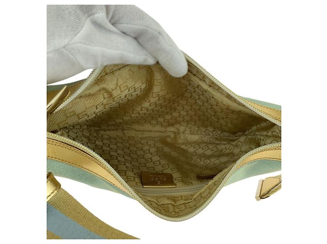 Bolsa de ombro hobo em canvas Gucci com detalhe Sherry Line Verde - vista 8
