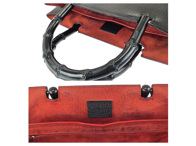 Bamboo Bolsa Tote de Couro com Alça de Bambu Gucci Preto - vista 5