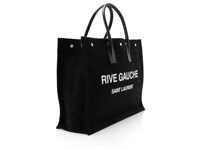 Tote Large Rive Gauche em canvas e couro de bezerro Saint Laurent Preto - vista 2
