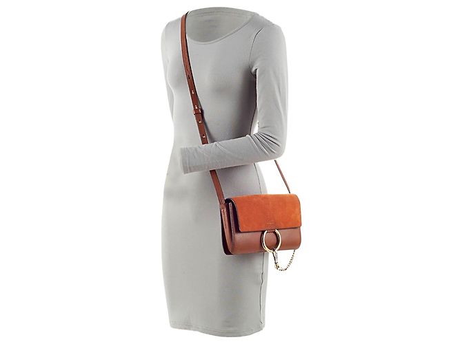 Chloé Borsa a tracolla Faye Small in scamosciato di vitello Chloe Marrone - vista 6
