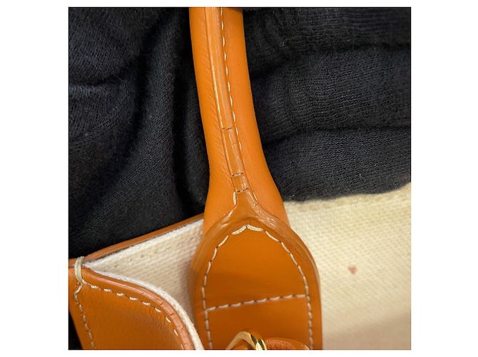 Céline Borsa Celine Mini Vertical Cabas in tela e pelle Marrone Beige - vista 13