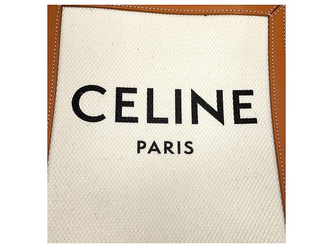 Céline Borsa Celine Mini Vertical Cabas in tela e pelle Marrone Beige - vista 17