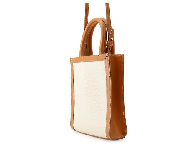 Céline Borsa Celine Mini Vertical Cabas in tela e pelle Marrone Beige - vista 2