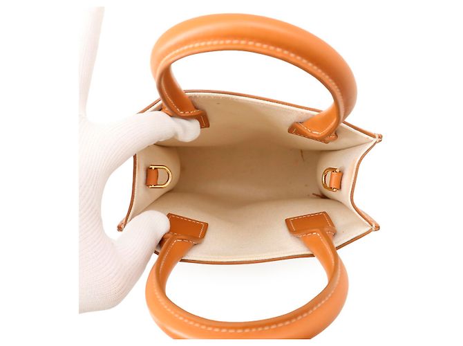 Céline Borsa Celine Mini Vertical Cabas in tela e pelle Marrone Beige - vista 6