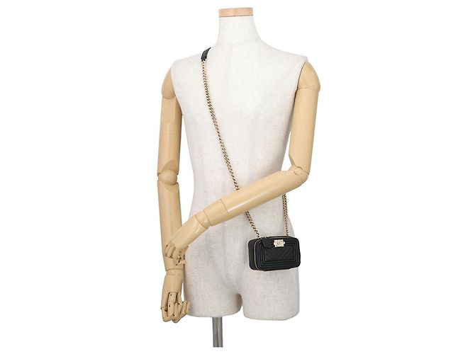 Borsa a Spalla Chanel Boy Mini Caviar Skin Nero - vista 4
