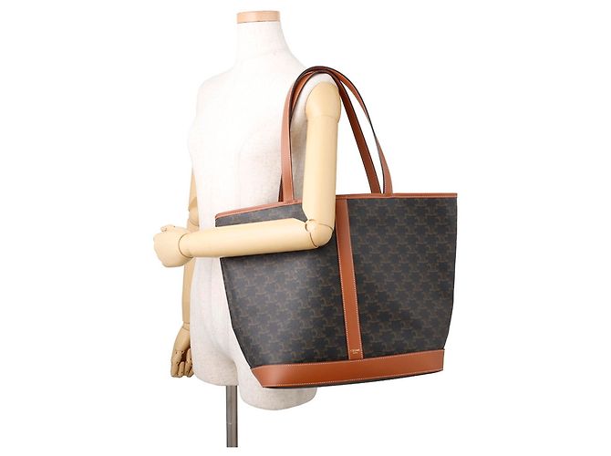 Céline Borsa Tote in Pelle Celine Triomphe Medium Marrone - vista 4