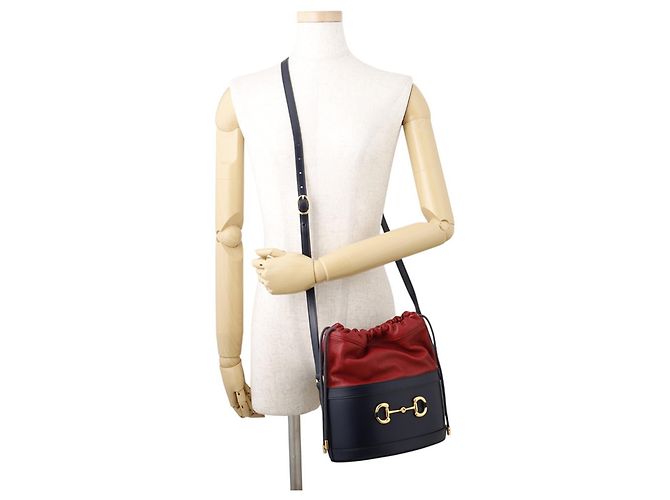 Borsa a Spalla Gucci Horsebit 1955 in Pelle Rosso Blu navy - vista 4