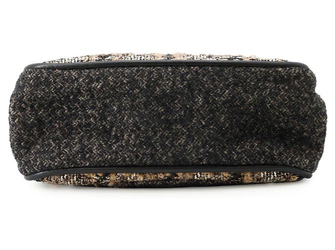 Sac à bandoulière Chanel Matelassé Tweed Noir Multicolore Marron foncé - vue 3