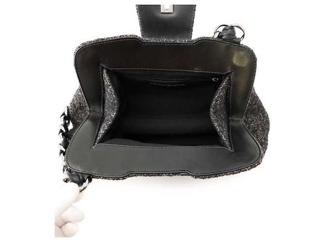 Sac à bandoulière Chanel Matelassé Tweed Noir Multicolore Marron foncé - vue 5
