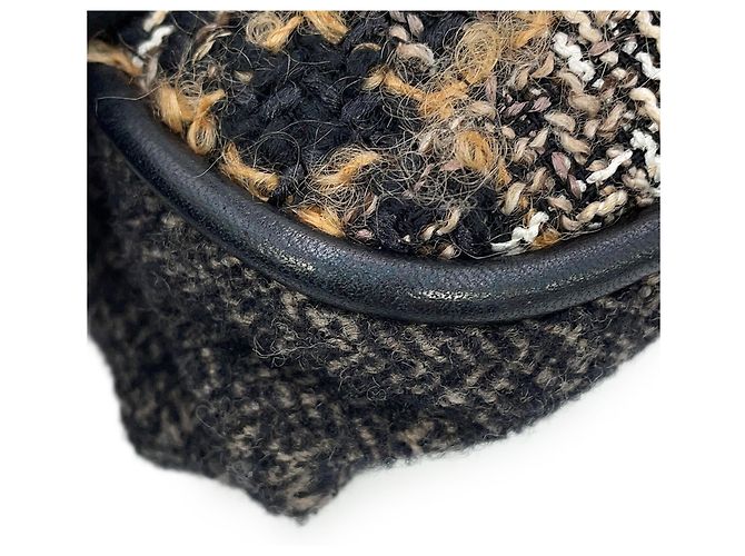 Sac à bandoulière Chanel Matelassé Tweed Noir Multicolore Marron foncé - vue 6