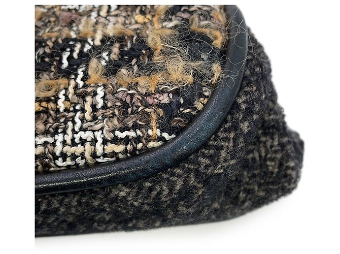 Sac à bandoulière Chanel Matelassé Tweed Noir Multicolore Marron foncé - vue 7