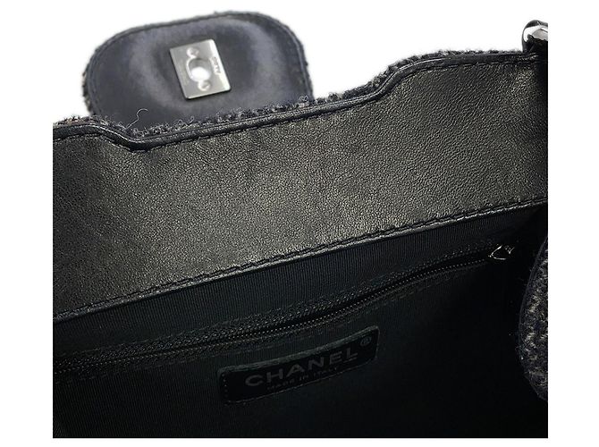 Sac à bandoulière Chanel Matelassé Tweed Noir Multicolore Marron foncé - vue 9