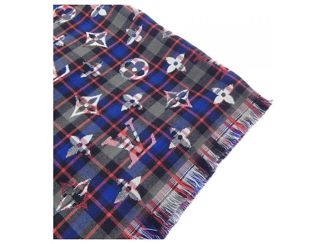 Louis Vuitton Etol Monogram Tartan Stola Schwarz Weiß Rot Marineblau - Ansicht 2