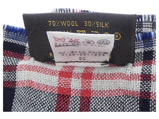 Louis Vuitton Etol Monogram Tartan Stola Schwarz Weiß Rot Marineblau - Ansicht 3