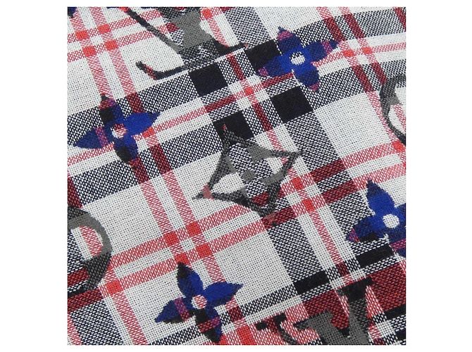 Louis Vuitton Etol Monogram Tartan Stola Schwarz Weiß Rot Marineblau - Ansicht 4